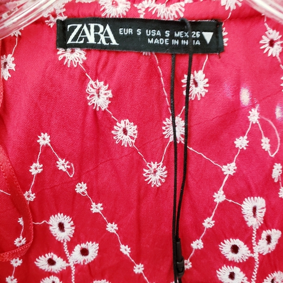 Zara Red Embroidered Eyelet Ruffle Top - Picture 4 of 12